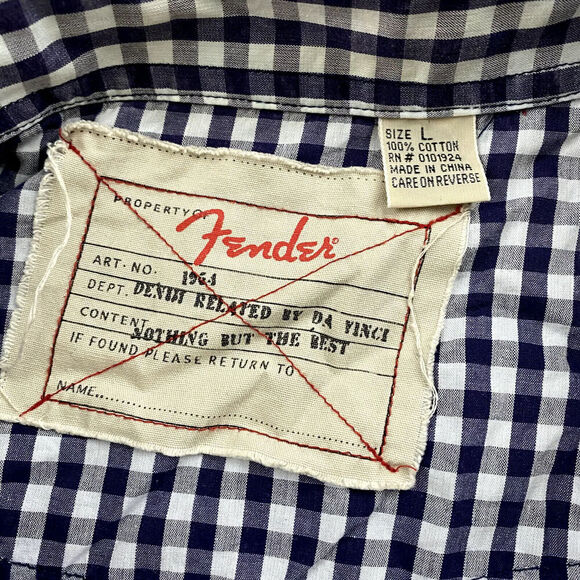 Fender Purple/Blue Plaid Button Down Shirt Pearl Snap Collared Size L Cotton - Picture 2 of 7